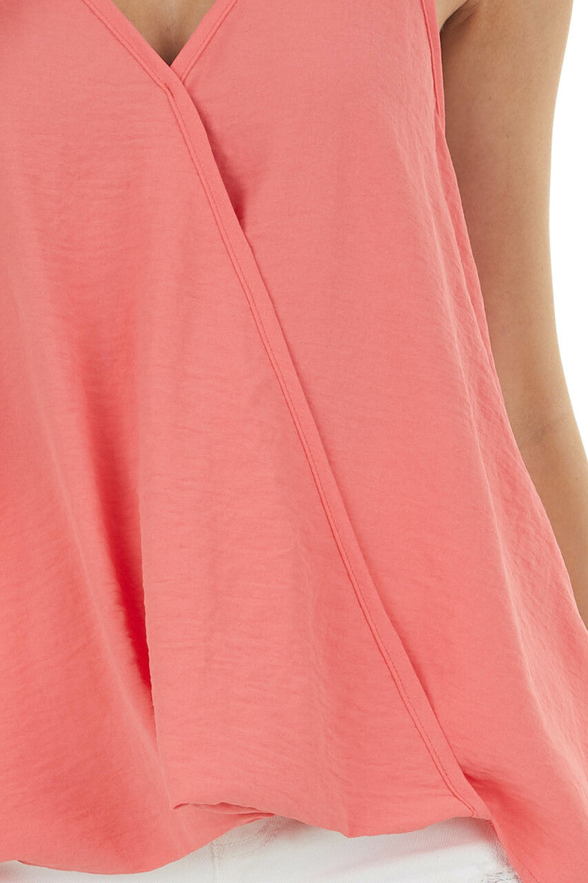 Coral Surplice Wrap Sleeveless Camisole