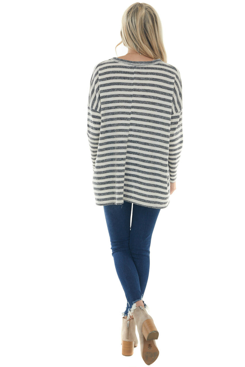 Ivory and Charcoal Striped Oversized Knit Top