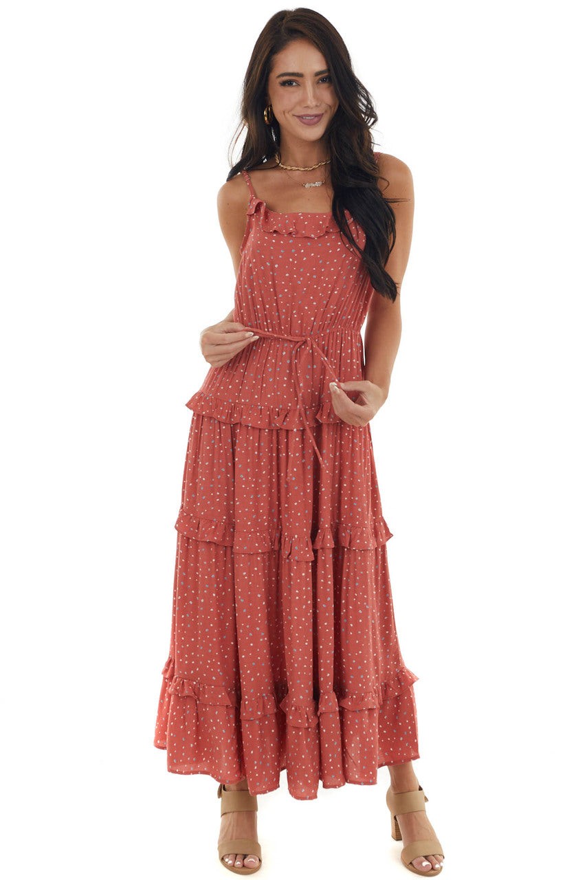 Terracotta Speckled Sleeveless Midi Dress 