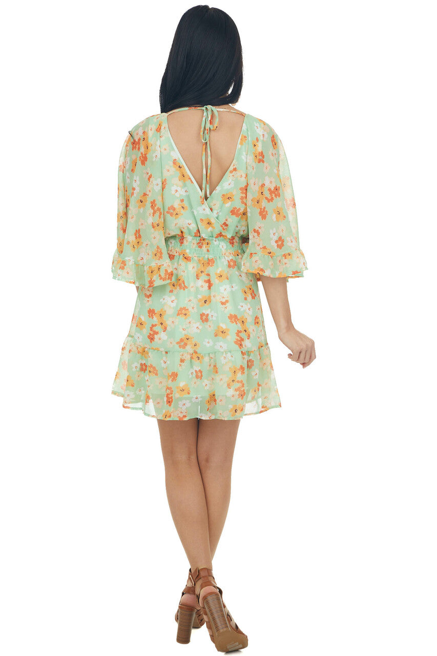 Pistachio and Floral Print Mini Dress