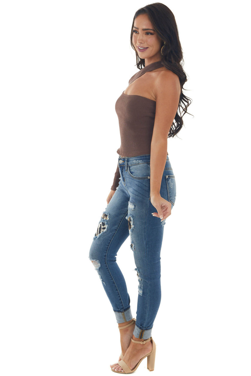 Spice Ribbed Knit One Shoulder Cut Out Top