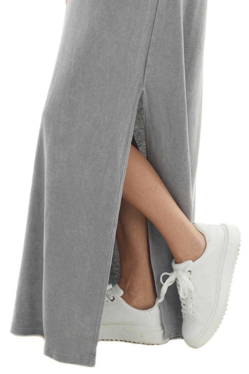 Steel Short Sleeve V Neck Maxi Tee Shirt Dress 
