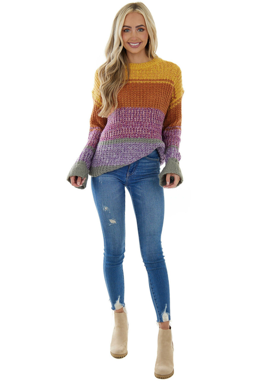 Amber Multicolor Striped Ribbed Knit Sweater 