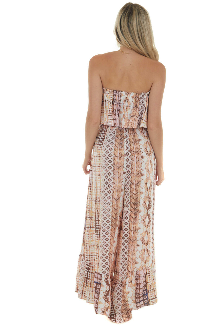 Pastel Pink Abstract Print Strapless Jumpsuit