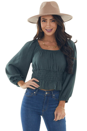 Spruce Open Back Smocked Peplum Silky Blouse 