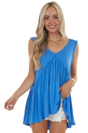 Sapphire Sleeveless Tunic Knit Top with Frill Details