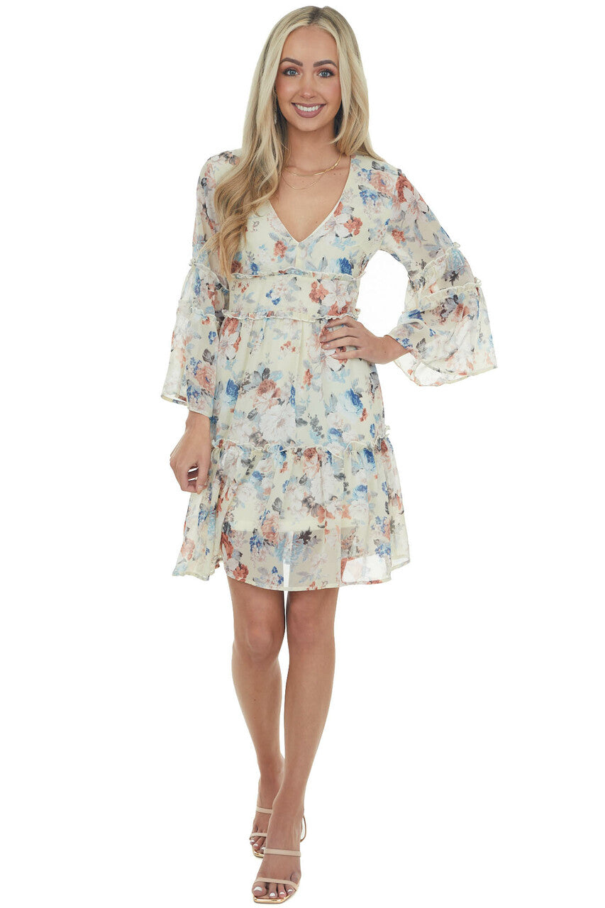 Honeysuckle Floral Tiered V Neck Short Dress