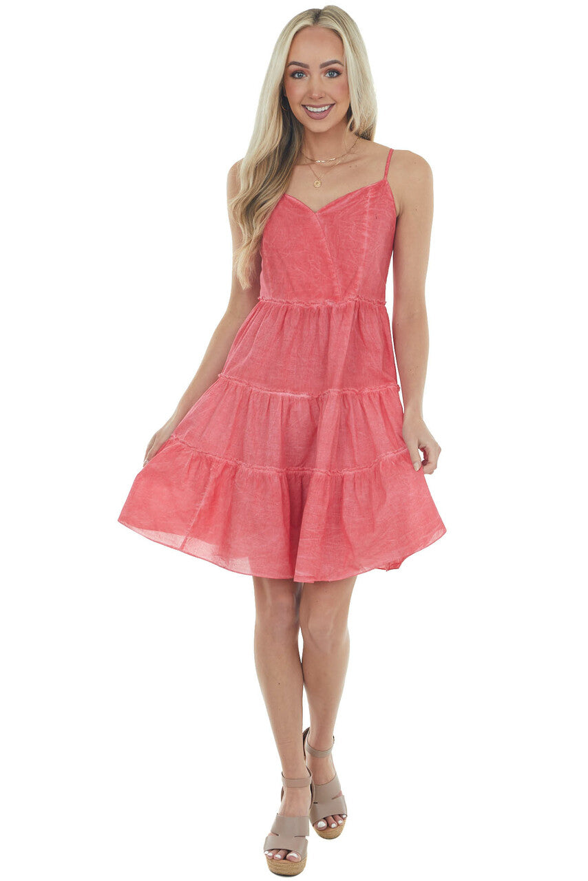 Raspberry Mineral Wash Sweetheart Neck Dress