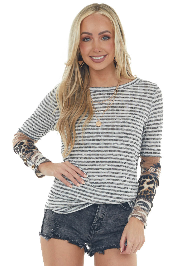 Black Multiprint Top with Reverse Seam Details