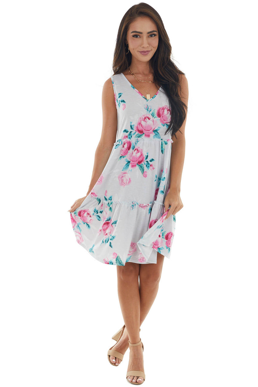 Pearl Floral Print Drop Waist Tiered Dress