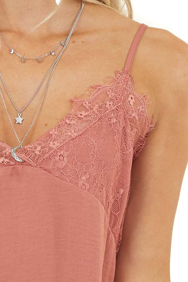 Terracotta Tank Top with Lace Details and Adjustable Straps