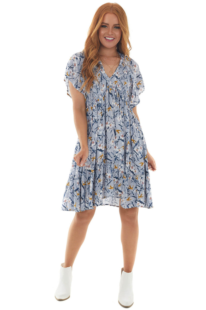 Periwinkle Floral Babydoll Smocked Bust Dress