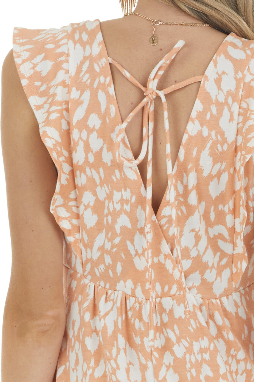 Salmon Printed Short Sleeve Jumpsuit with Front Ring Keyhole