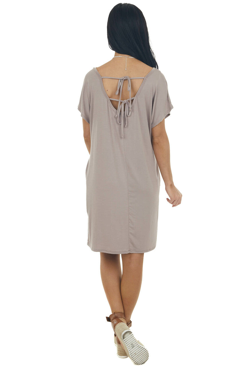 Mocha Knit Mini Tee Shirt Dress with Pockets