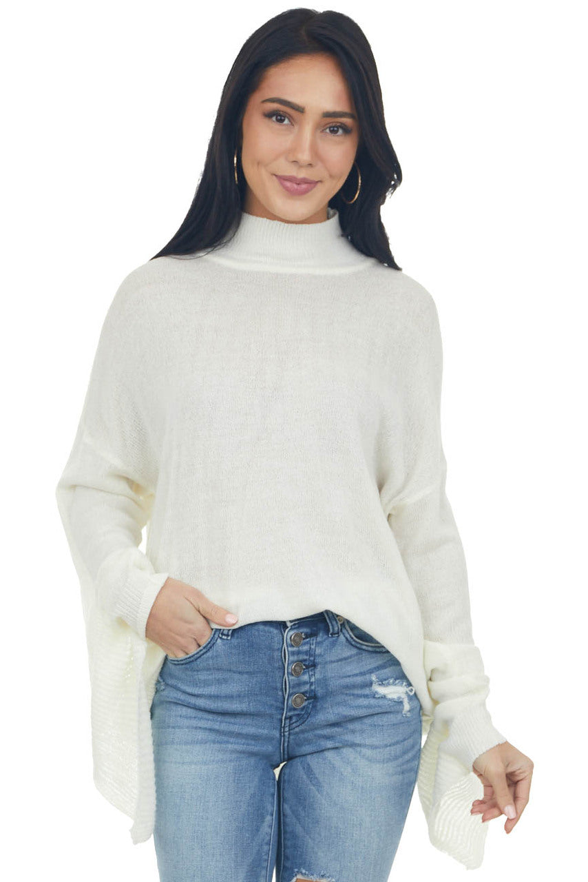 Ivory Mock Neck Open Back Oversized Sweater