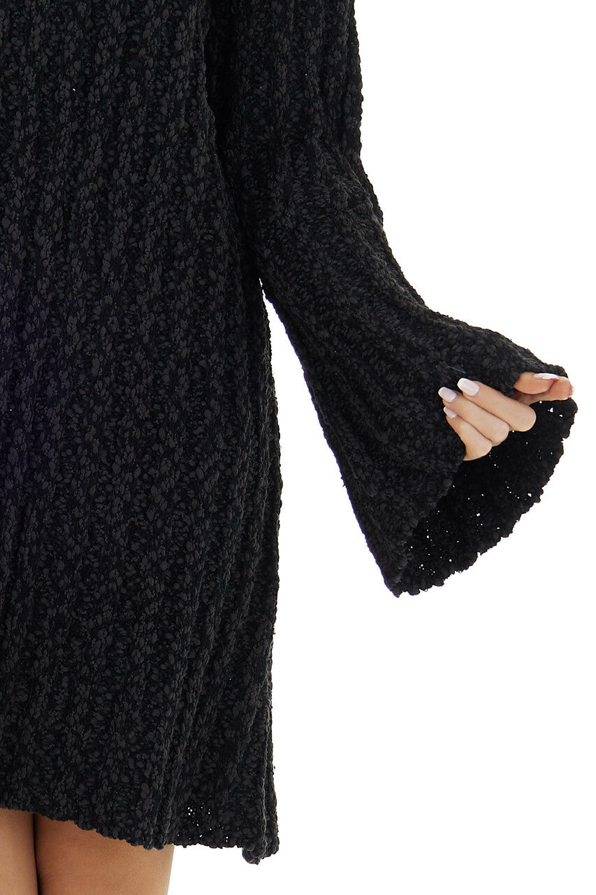 Faded Black Chunky Ribbed Flare Sweater Dress