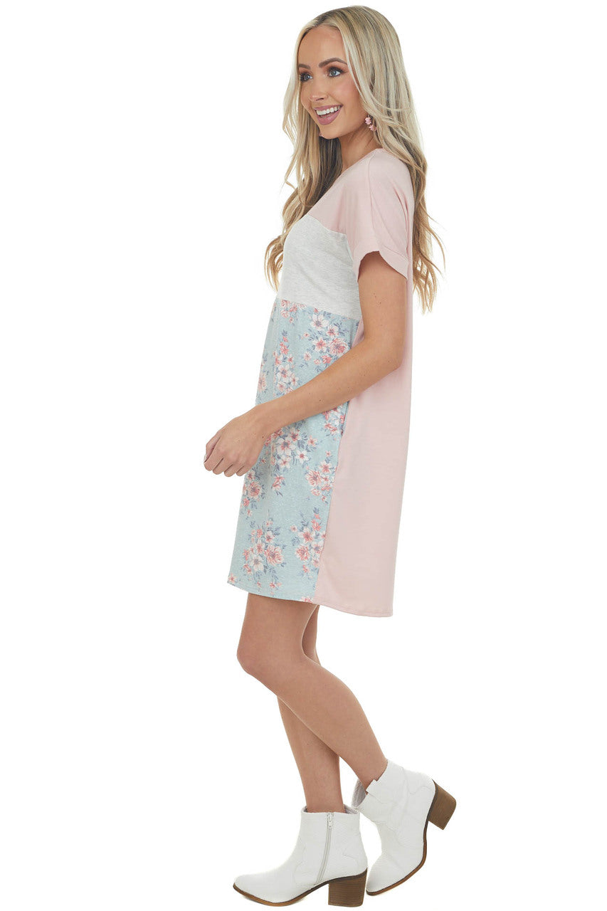 Tea Rose Floral Colorblock Dress with Pockets