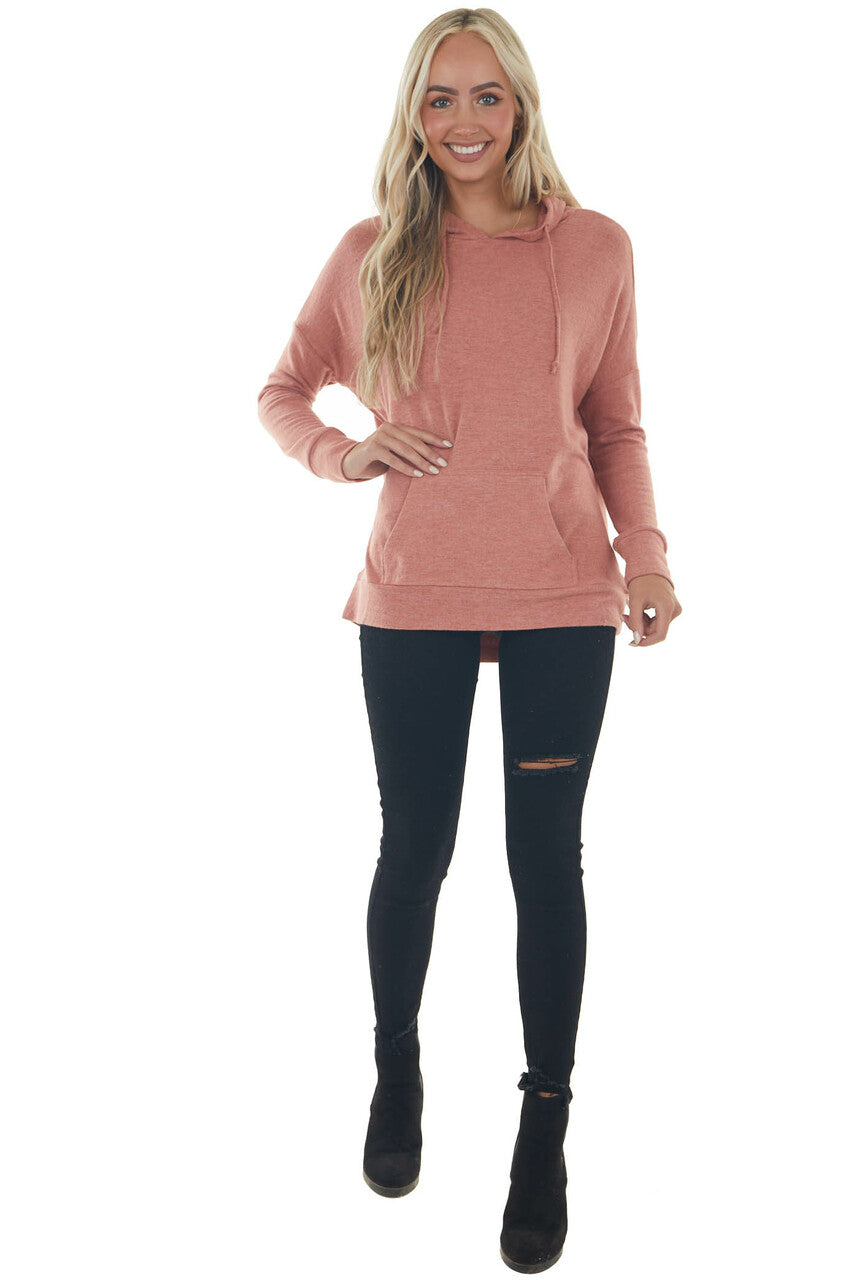 Heathered Coral Kangaroo Pouch Knit Hoodie