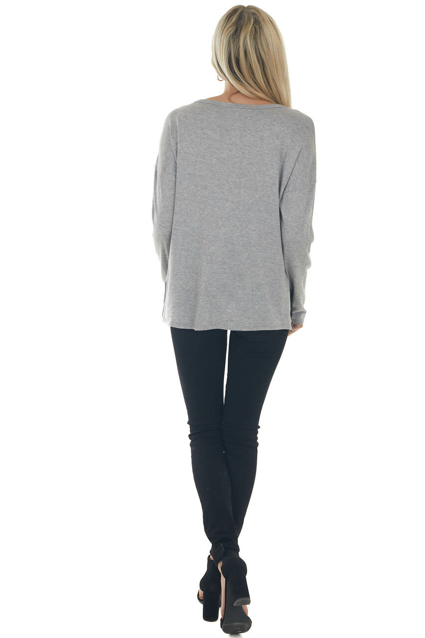 Heather Grey and Black Lace Long Sleeve Top