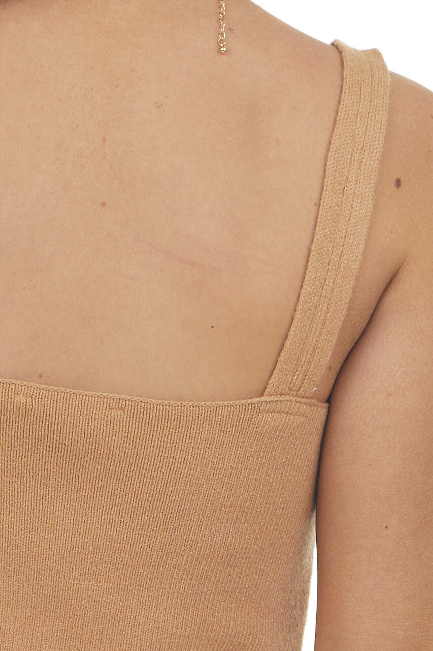 Brown Sugar V Neck Sweater Knit Crop Tank Top