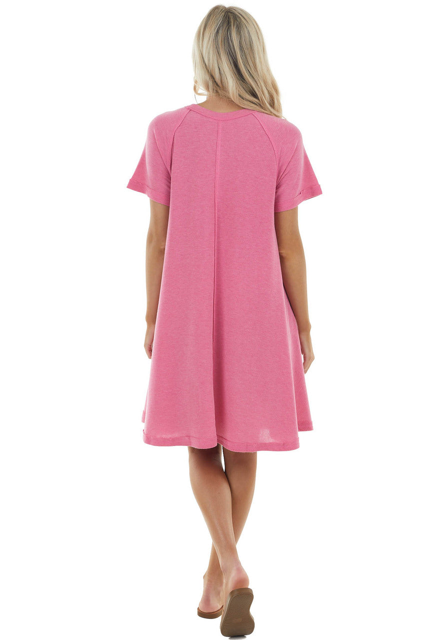 Heathered Hibiscus Short Swing Dress with Raw Edge Details 