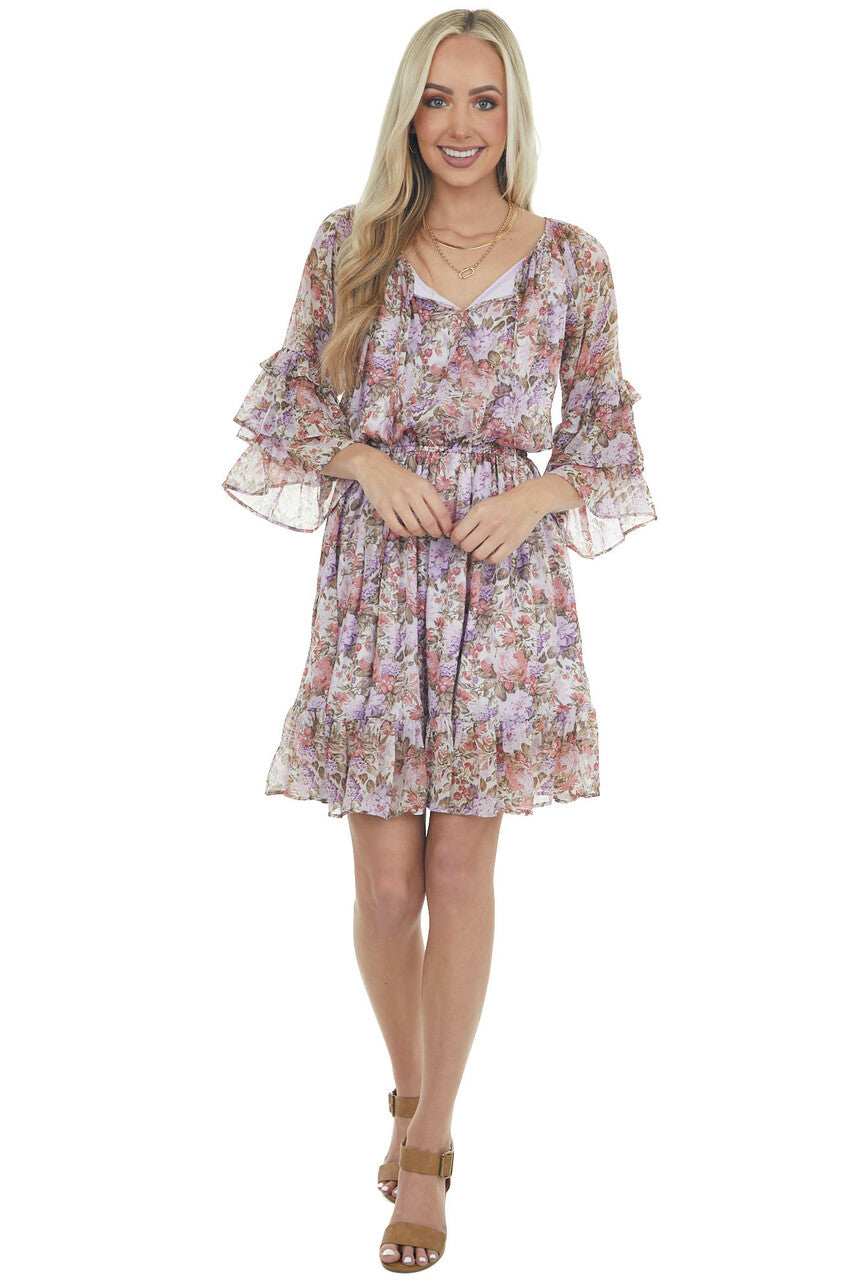 Iris Floral Print Tiered Ruffle Sleeve Dress