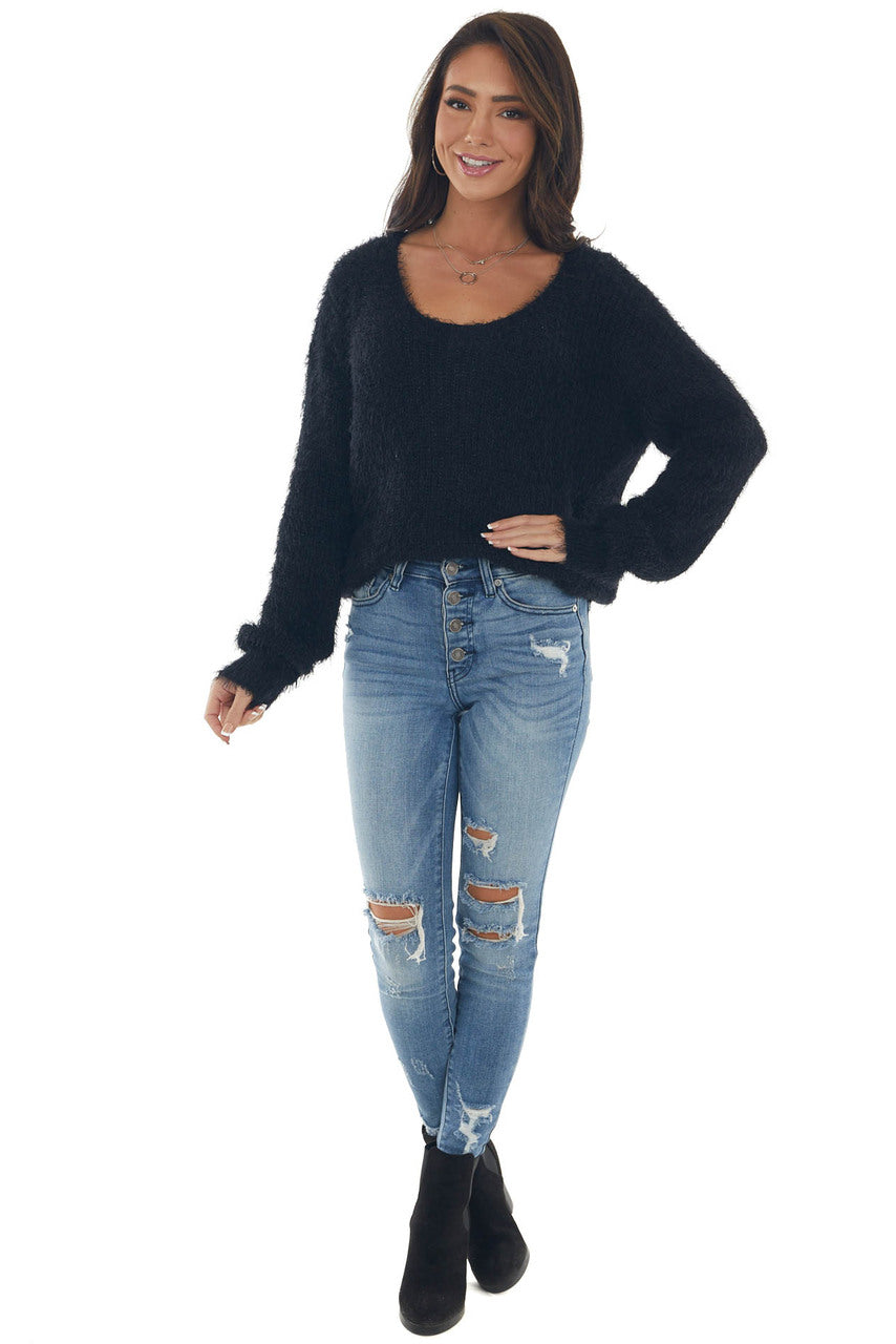 Black Fuzzy Soft Sweater with Silver Threading