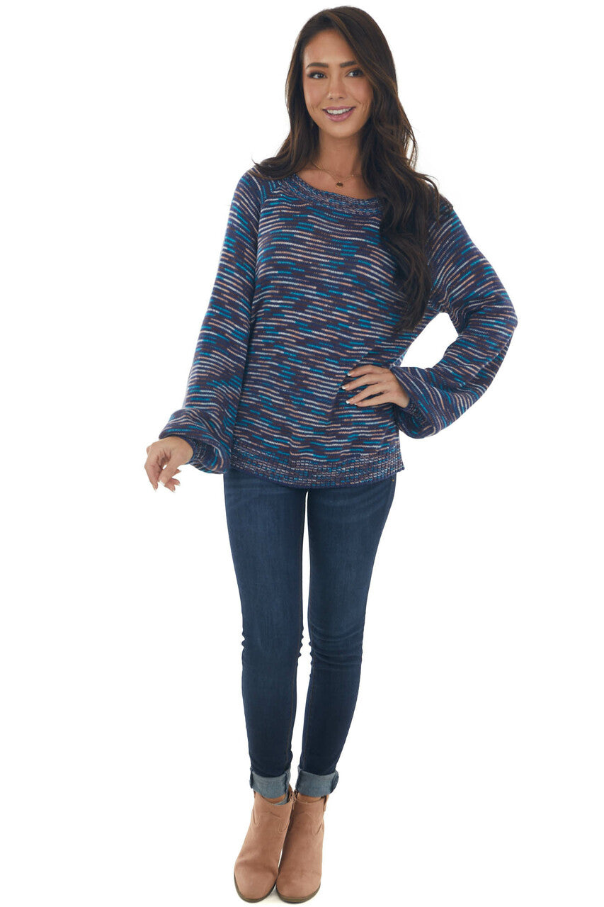 Navy Multicolor Striped Thread Knit Sweater