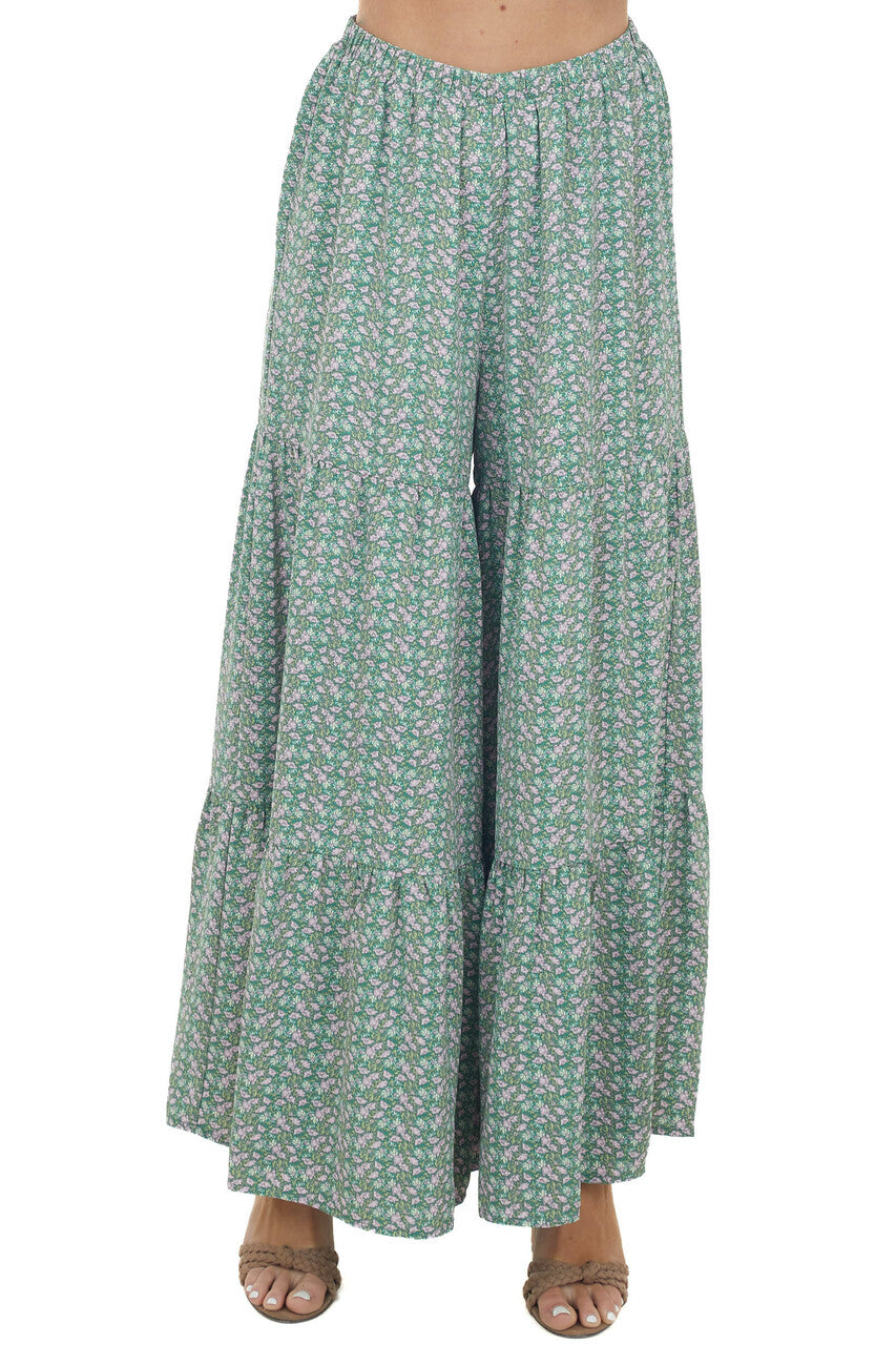 Jade Ditsy Floral Tiered Woven Wide Leg Pants
