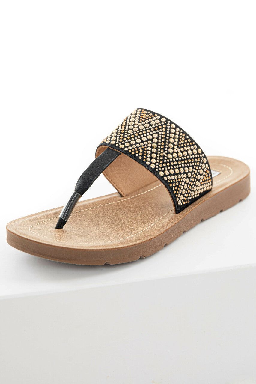 Black and Gold Rhinestone Thong Sandal