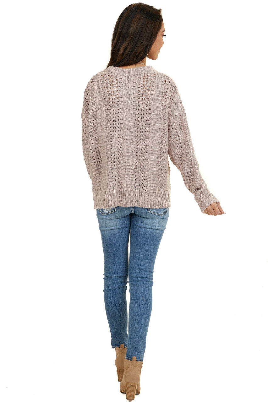 Light Mauve Loose Knit Fuzzy Sweater with Ribbed Trim