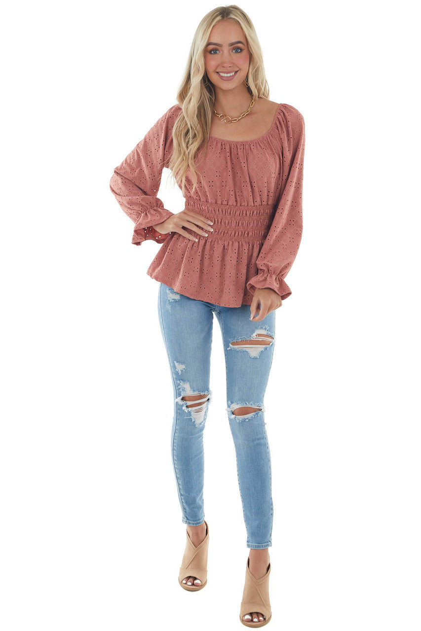 Ginger Square Neck Eyelet Lace Long Sleeve Top
