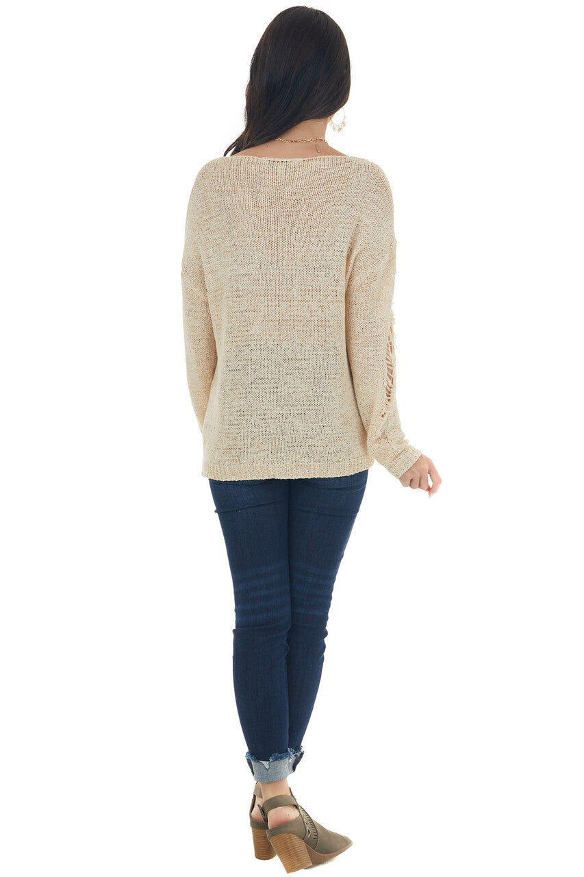 Sand Lightweight Heavily Distressed Sweater