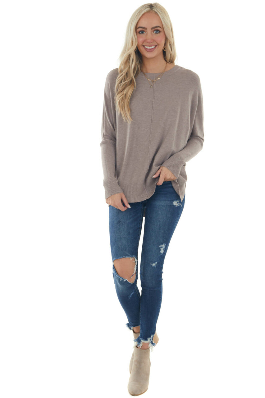 Quartz Grey Dolman Sleeve High Low Hem Sweater