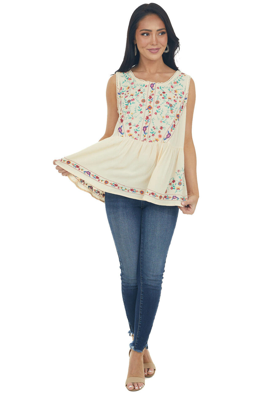 Buttercream Floral Embroidered Drop Waist Top