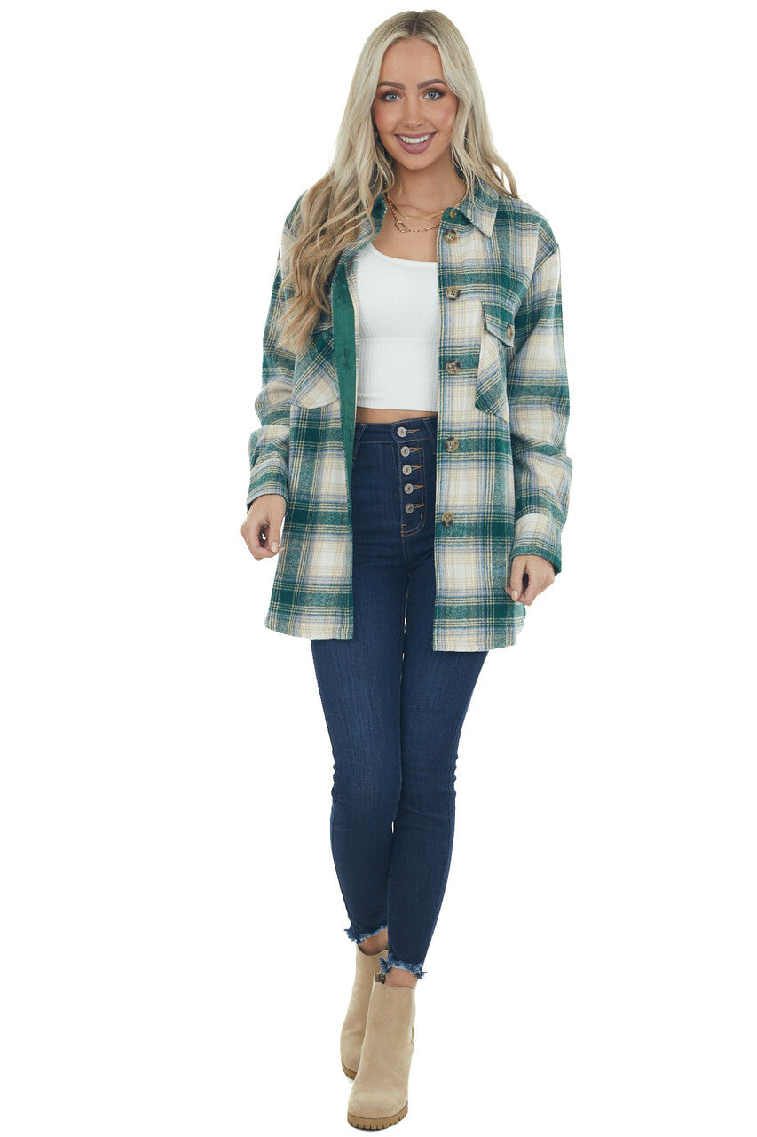 Forest and Cornflower Plaid Shirt Jacket