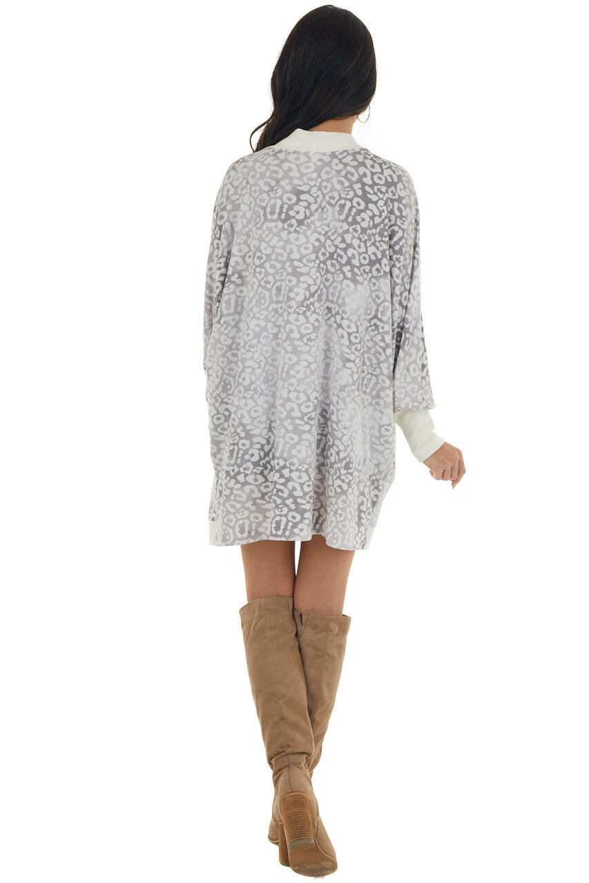 Cream and Taupe Leopard Print Cardigan with Ribbed Details