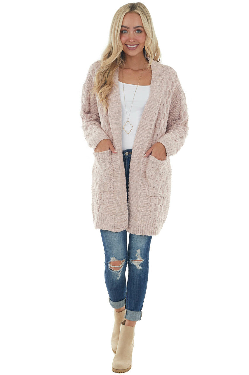 Tea Rose Soft Cable Knit Chenille Cardigan 