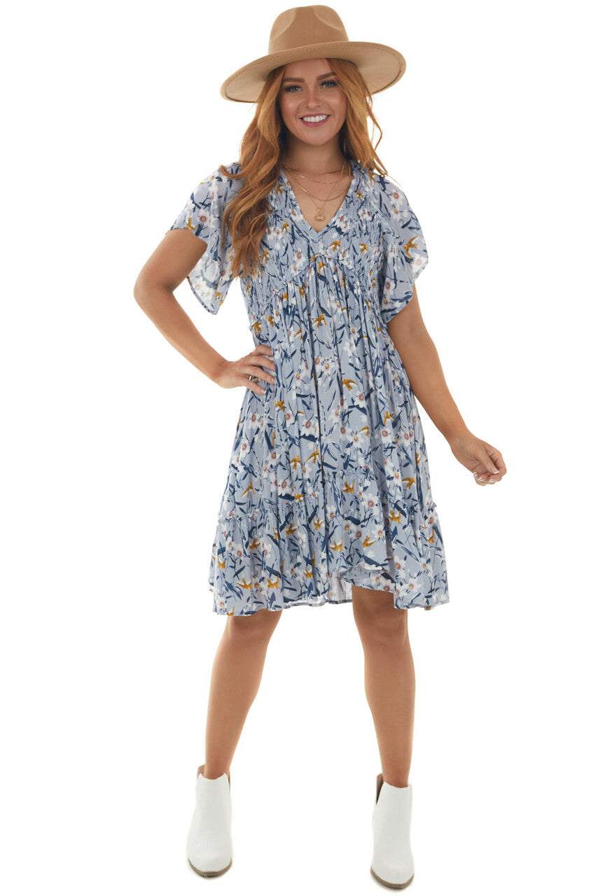 Periwinkle Floral Babydoll Smocked Bust Dress