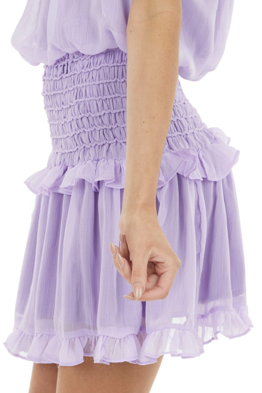 Lavender Halter Mini Dress with Smocked Ruffle Detail