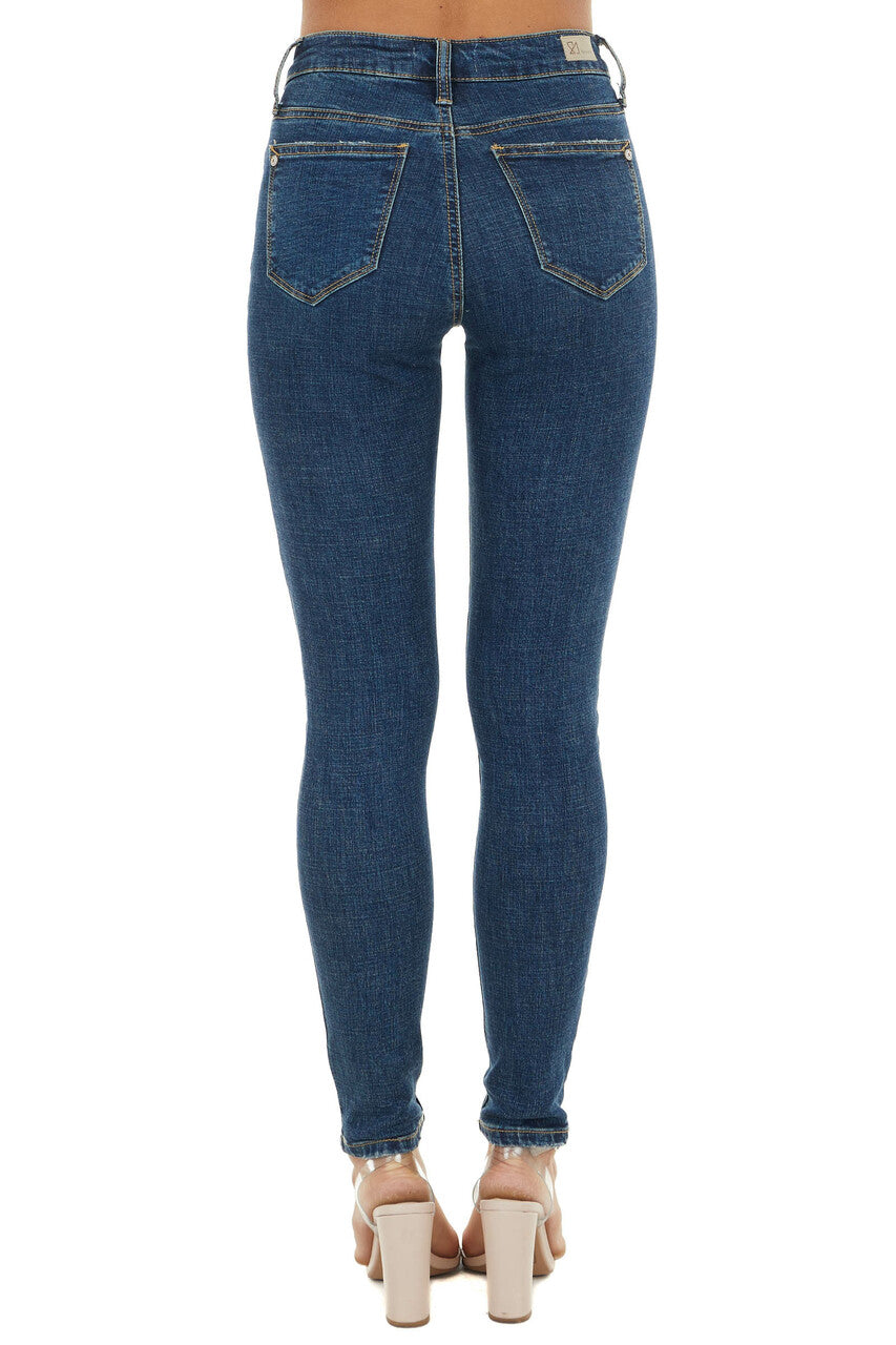 Dark Vintage Wash High Rise Distressed Skinny Jeans
