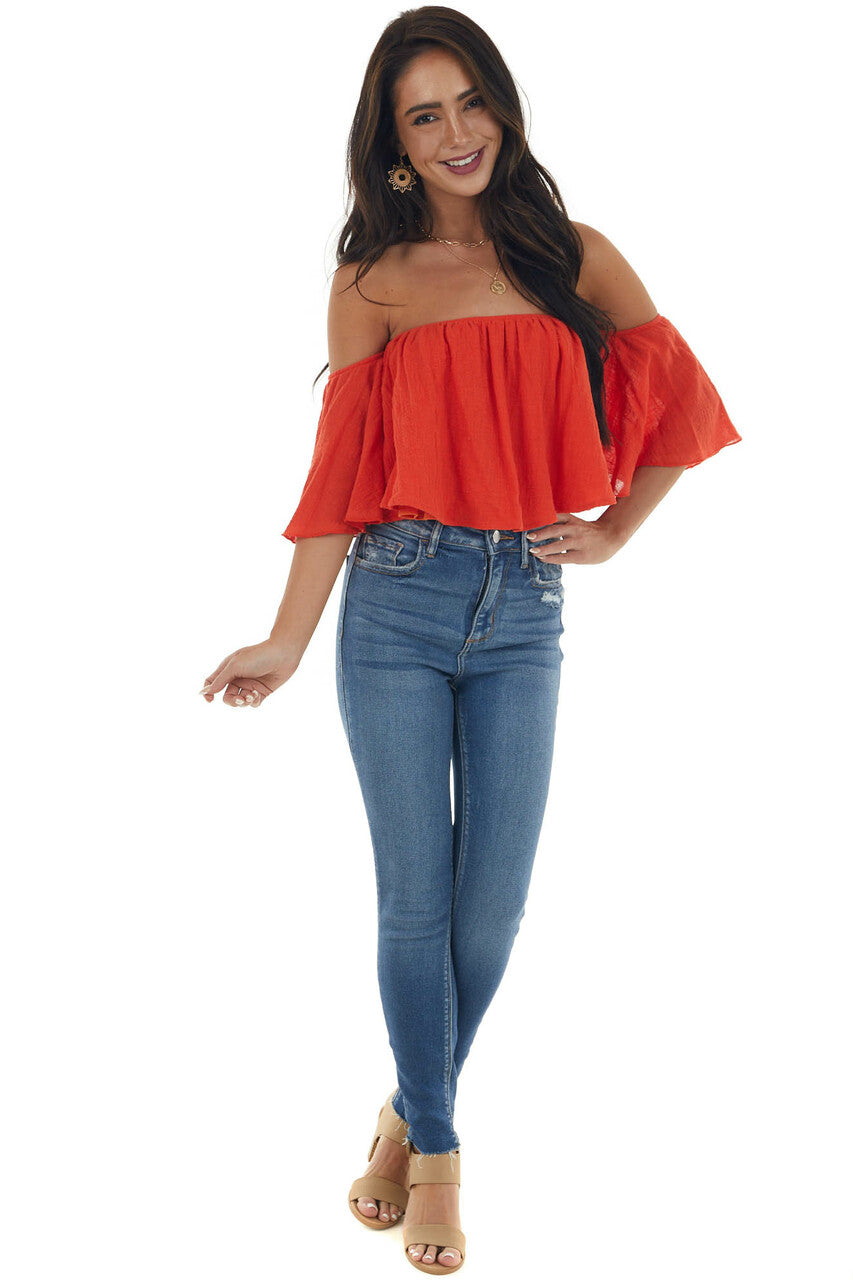 Dynamite Off the Shoulder Woven Flowy Crop Top 