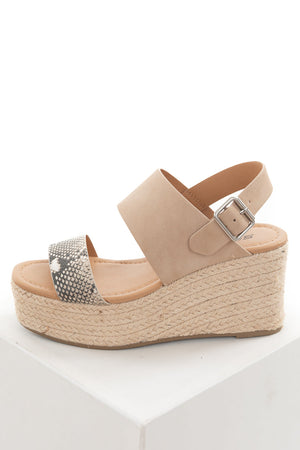 Beige and Snakeskin Print Espadrille Wedge Sandal