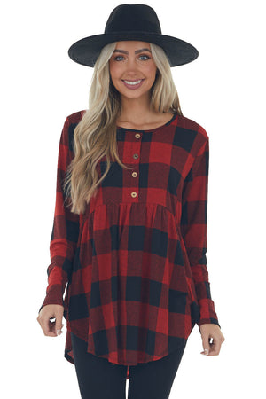 Cherry Buffalo Plaid Long Sleeve Tunic Top