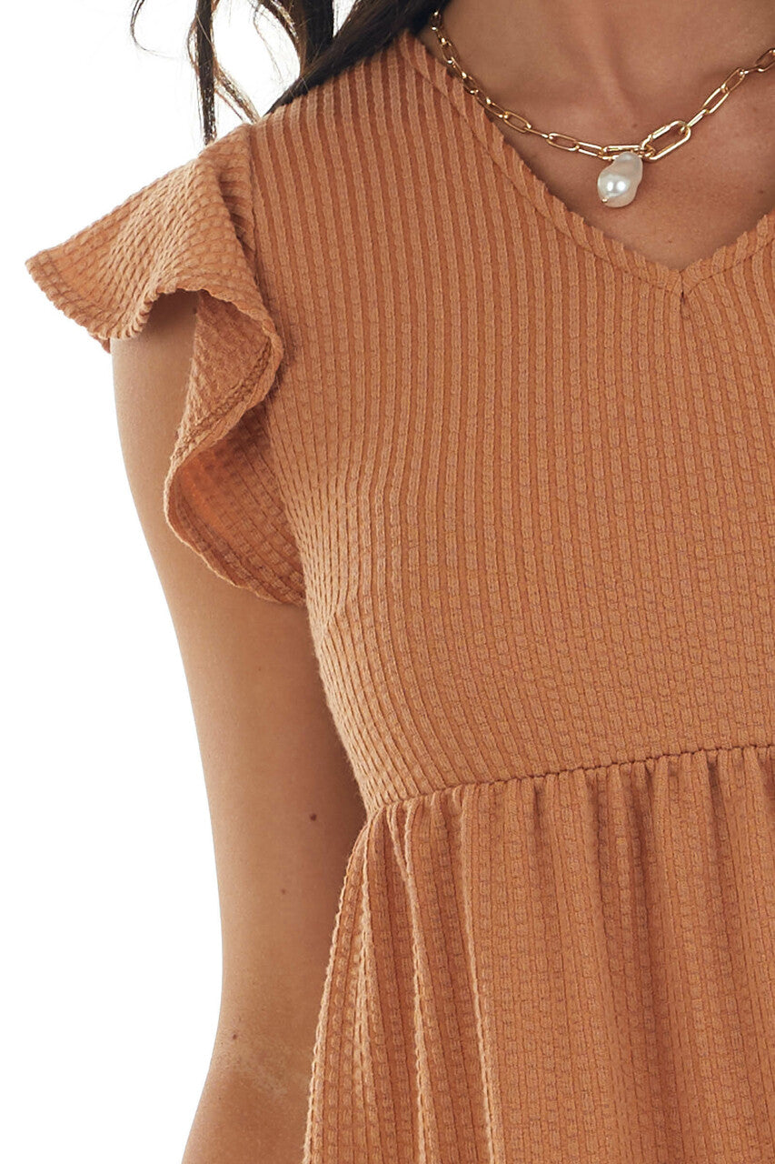 Cinnamon Ribbed Knit Tiered Short Dress