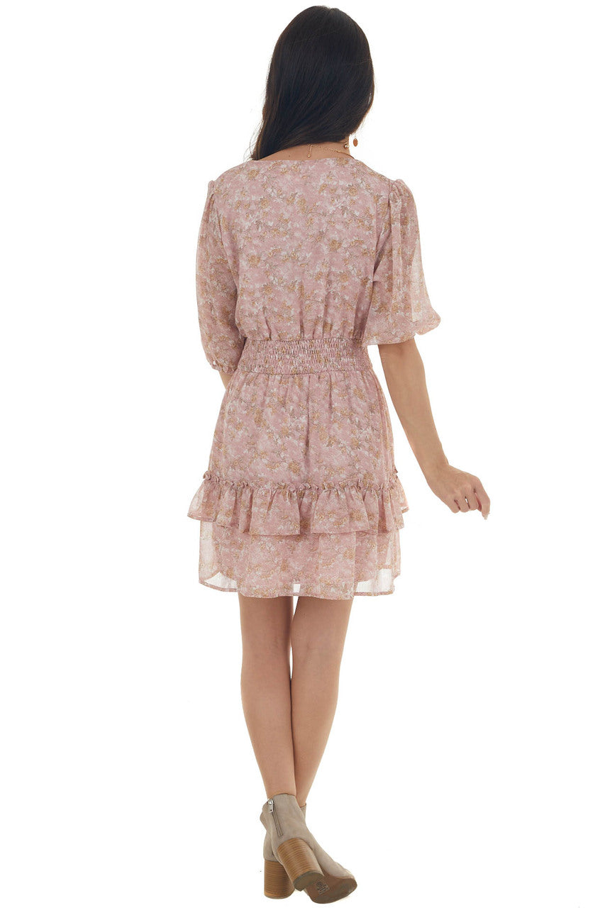 Tea Rose Floral Print Half Sleeve Short Dress