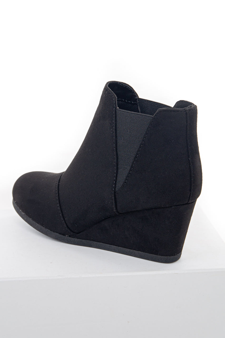 Black Elastic Wedge Heel Booties with Wrapped Detail