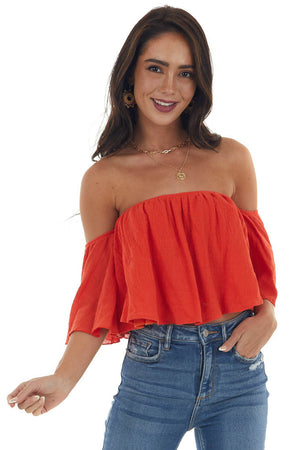 Dynamite Off the Shoulder Woven Flowy Crop Top 