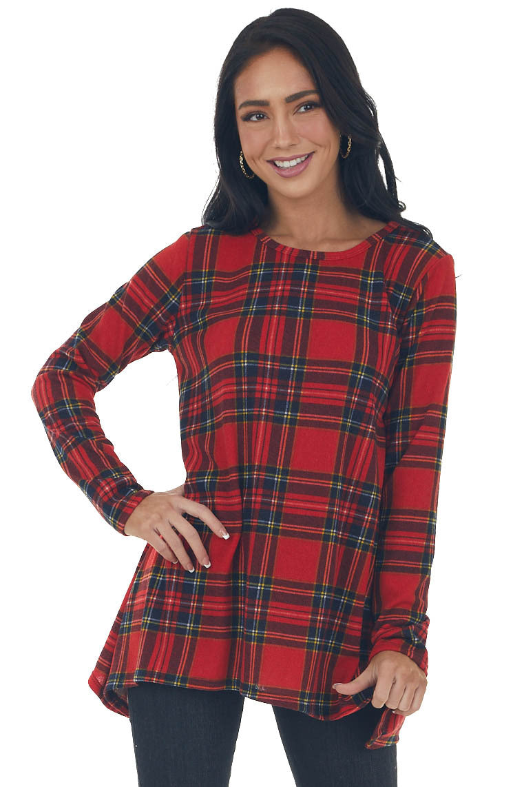 Ruby Plaid Knit Top with Handkerchief Hemline
