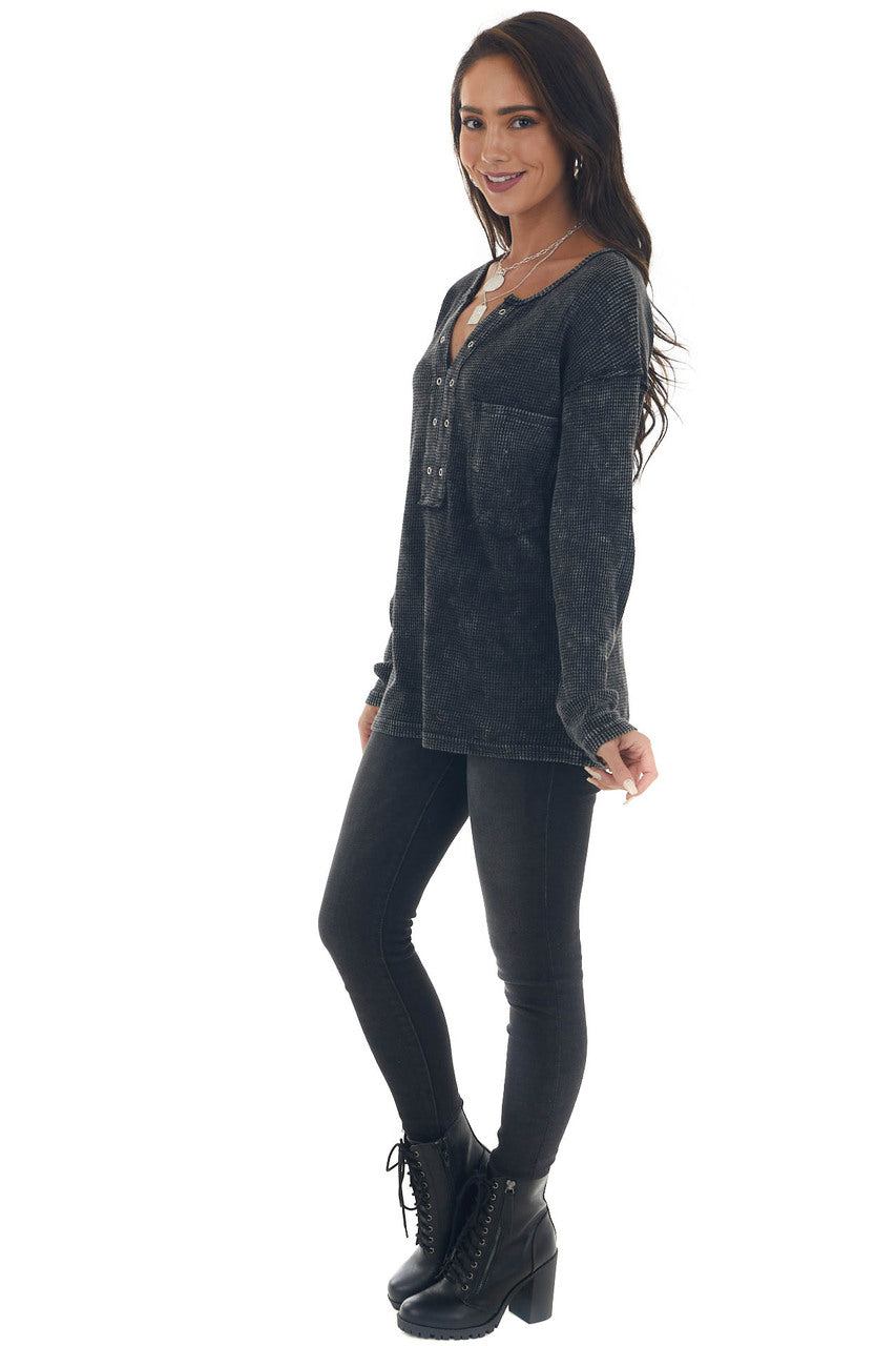 Charcoal Washed Thermal Knit Chest Pocket Top